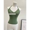 Df Thin-Strap Running Ruched Halter Fitness Bra with Chest Pads, Shaping, Shockproof, Beautiful Back Sports Yoga Tank Top for Women