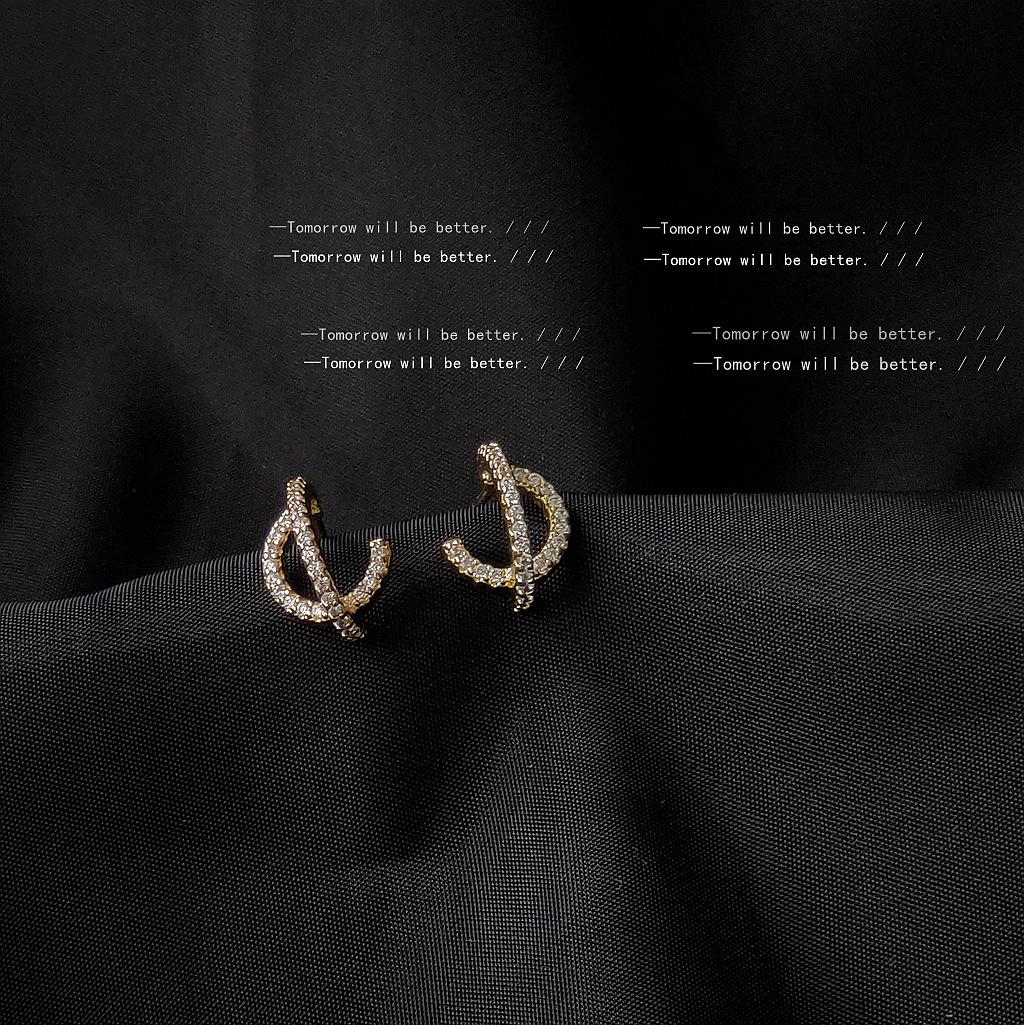 Micro-inlaid zircon 925 silver needle plated 14K geometric three-dimensional creative stud earrings globe shape earrings