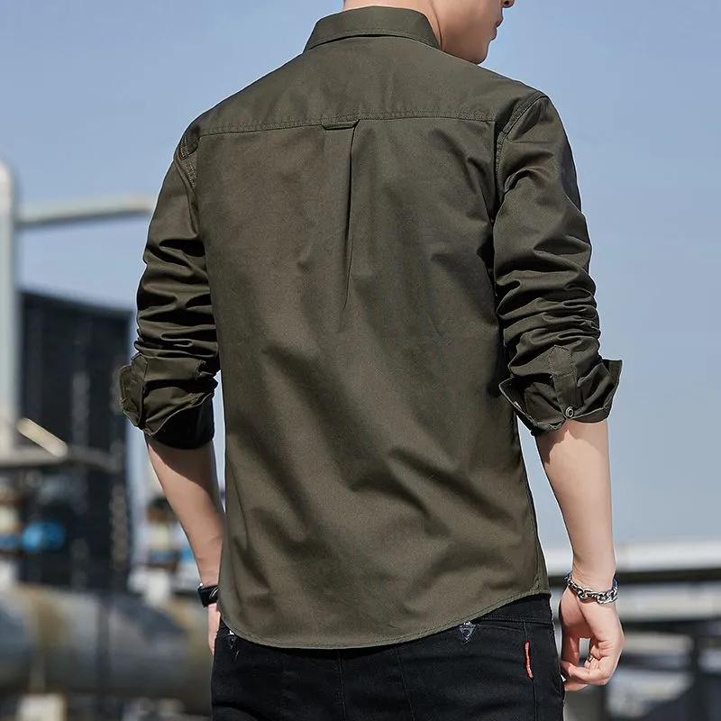 Cotton Cargo Shirt for Men Long Sleeve 2 Pocket Shirts Outdoor Casual Blouses Clothing Overshirt
