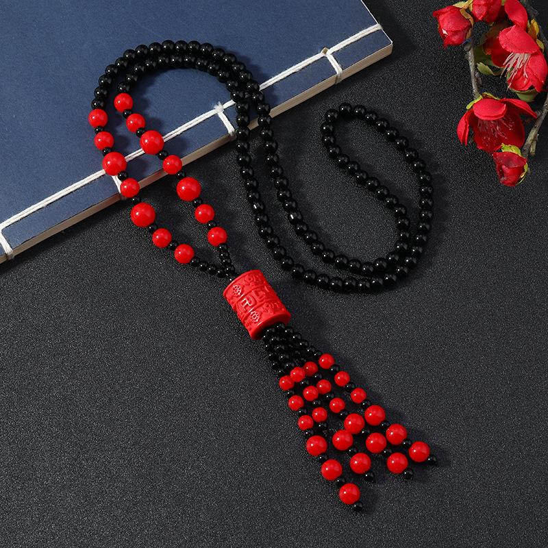 Retro Medium Red Cinnabar Sweater Chain Natal Long Necklace Pixiu Pendant Pendant Accessories Women