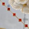 Laser-cut Clover Bracelet with High-end Red Agate Chalcedony for Women