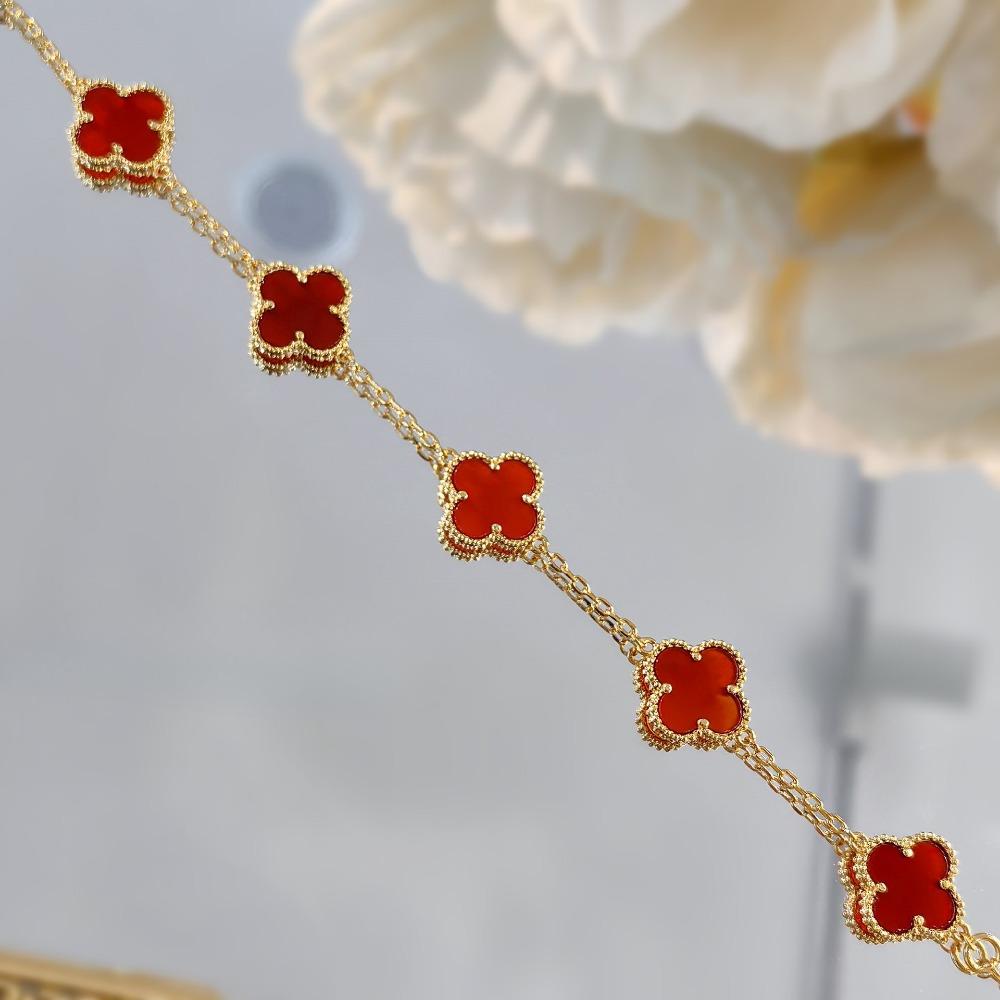 Laser-cut Clover Bracelet with High-end Red Agate Chalcedony for Women
