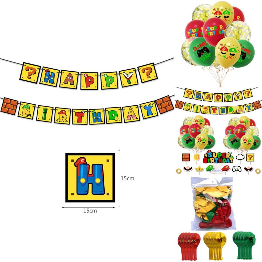 Festliche Super Mary Mario Luftballons Kuchenaufsatz Banner Für Fröhliche Geburtstagsfeiern