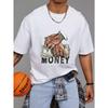 T-Shirt White Hands Holding Money Stack with Tattoo and Rings Print Money Text Streetwear Fashion Casual Wear