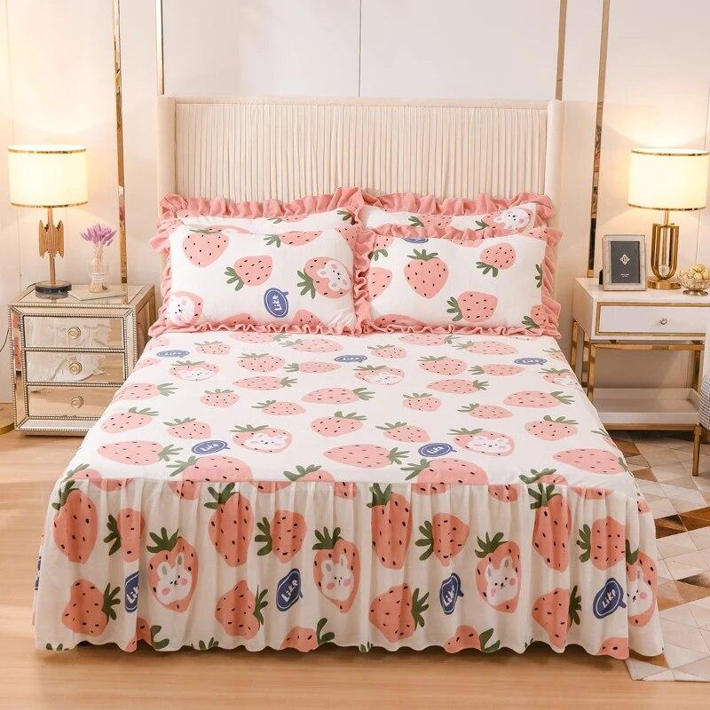 Milk Velvet Printed Bed Skirt, Thick And Warm Mattress Cover, Bedroom Trim, High Weight Fabric
