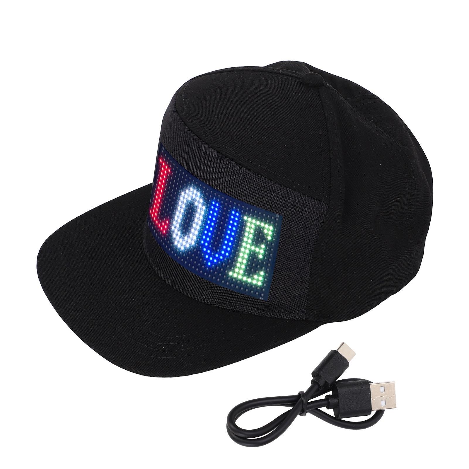 

Programmable Cap 16x32 Dots Color LED Display Screen BT Mobile APP Control Editable Cotton Smart Hat Adjustable Size чорний