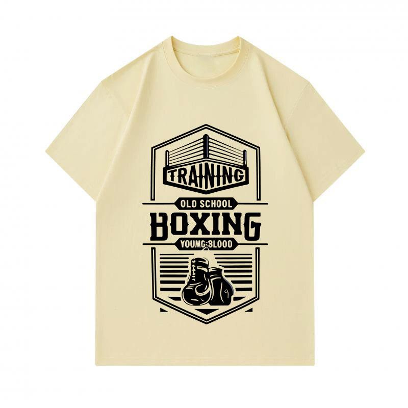 Men's 100% Cotton Crew Neck Short Sleeve T-Shirt, Retro Old School Boxing Training Printed Casual Comfortable Tee for Daily Streetwear Workout Activit