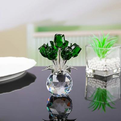 Faux Crystal Rose Bouquet Figurine with Round Vase Floral Glass Ornaments Handmade Rose Flower Gifts for Valentine's Mother's Day Birthday Anniversary