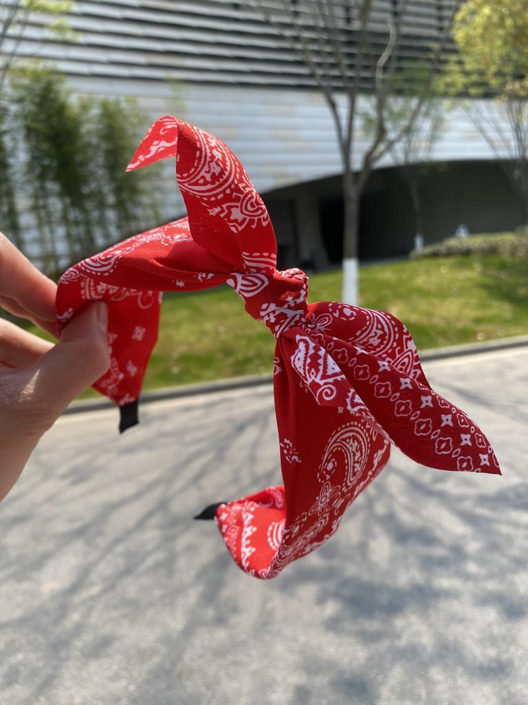 New Cashew Flower Rabbit Ears Wide Headband Women's Fashionable Bow Pressure Hair Hoop Knotted Fabric Headband