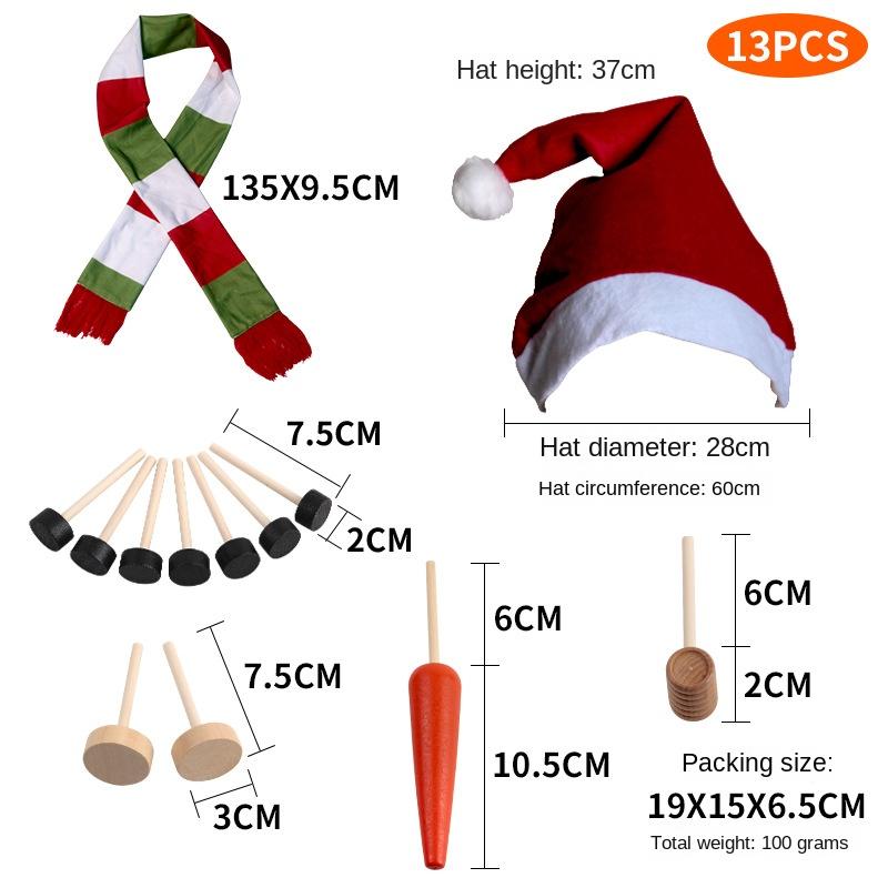 Party Upgrade Christmas Snowman Dress Up Set Combination Wooden Button Pipe Hat Scarf