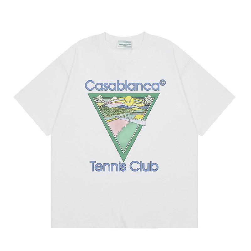 T-shirt Imprimé Casablanca Hommes Femmes Coupe Ample Manches Courtes Haut Décontracté
