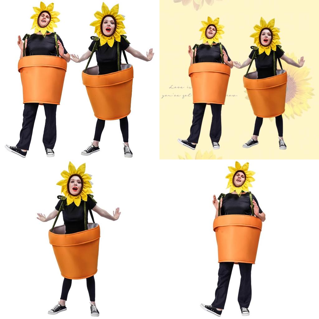 Whimsical Sunflower Pot Plant Dress For Cosplay And Dancing
