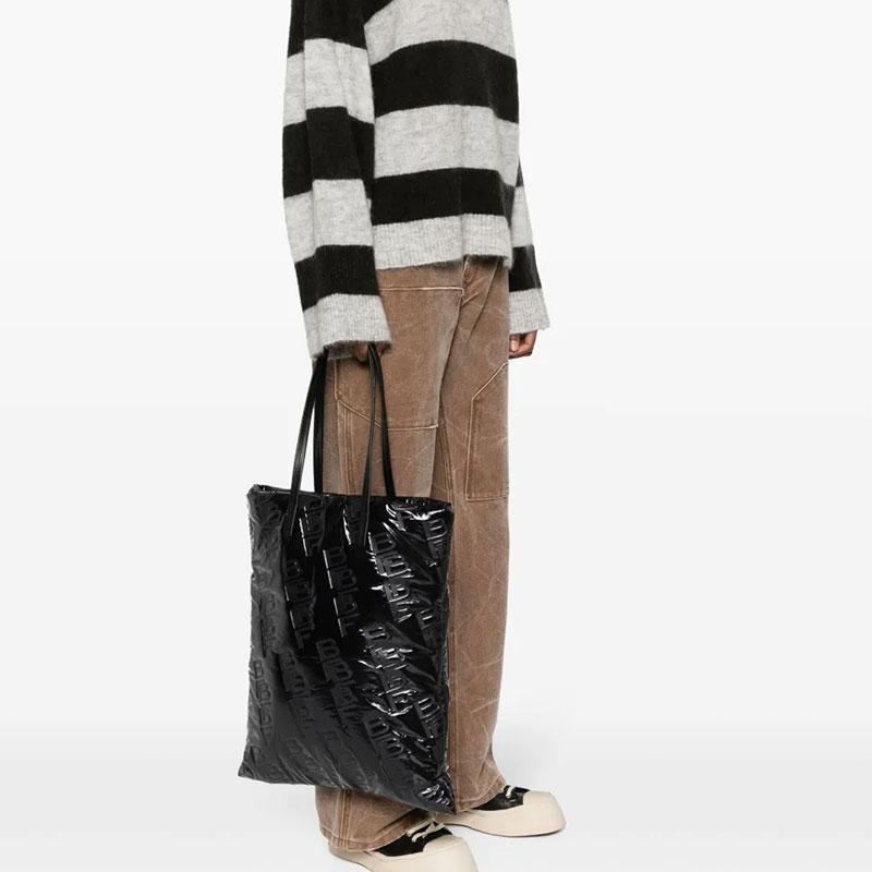 By Far Logo Embossed Shell Fabric And Leather Tote Bag Women tote bags Black 23PFSLTOTBLESFLLLAR