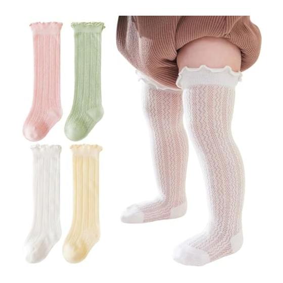 [ANNGEBALY] Socks, Baby High Socks, Baby Socks, Set of 4, Infants, Summer Mosquito Prevention Socks, Boys, Girls, Long Socks, Mesh, Breathable, Cute,