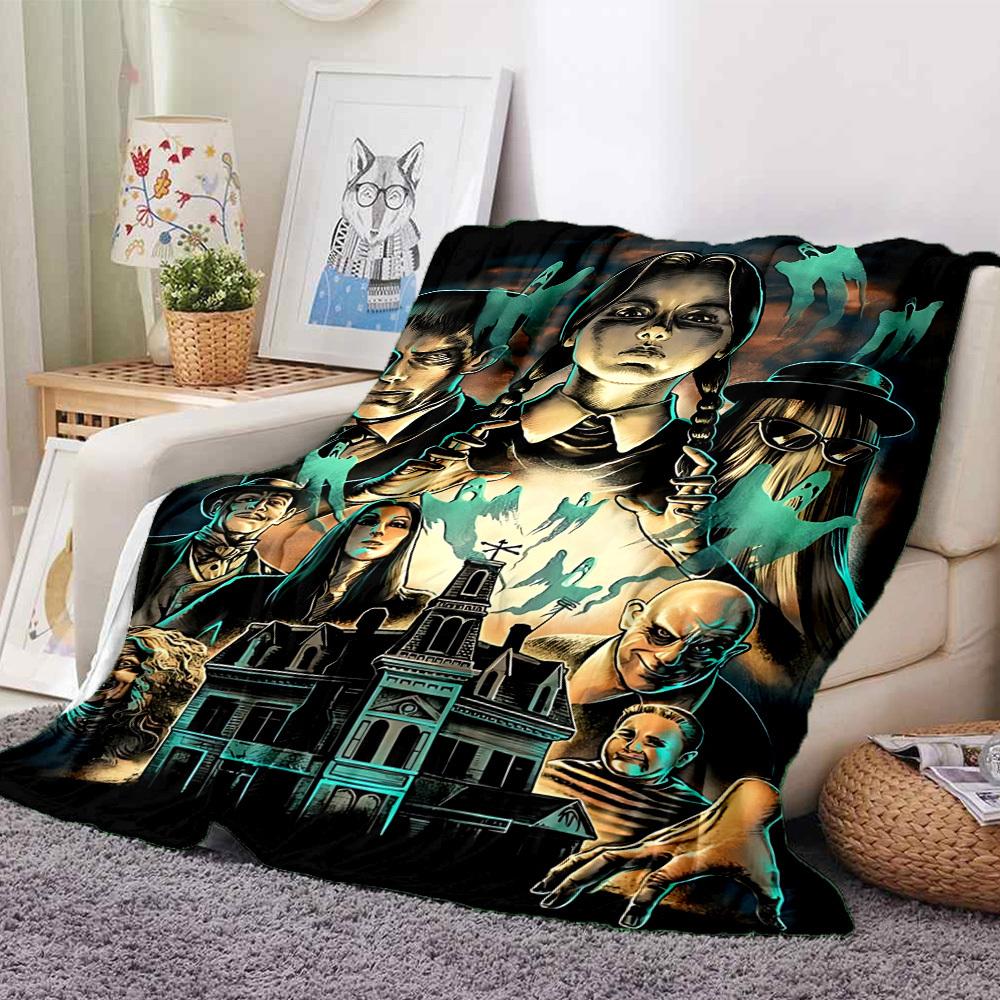 1pc Addams Family Flannel Blanket [Cozy Throw Blanket] For Sofa, Bed, Travel, Camping, Livingroom, Office, Couch, Chair, And Bed