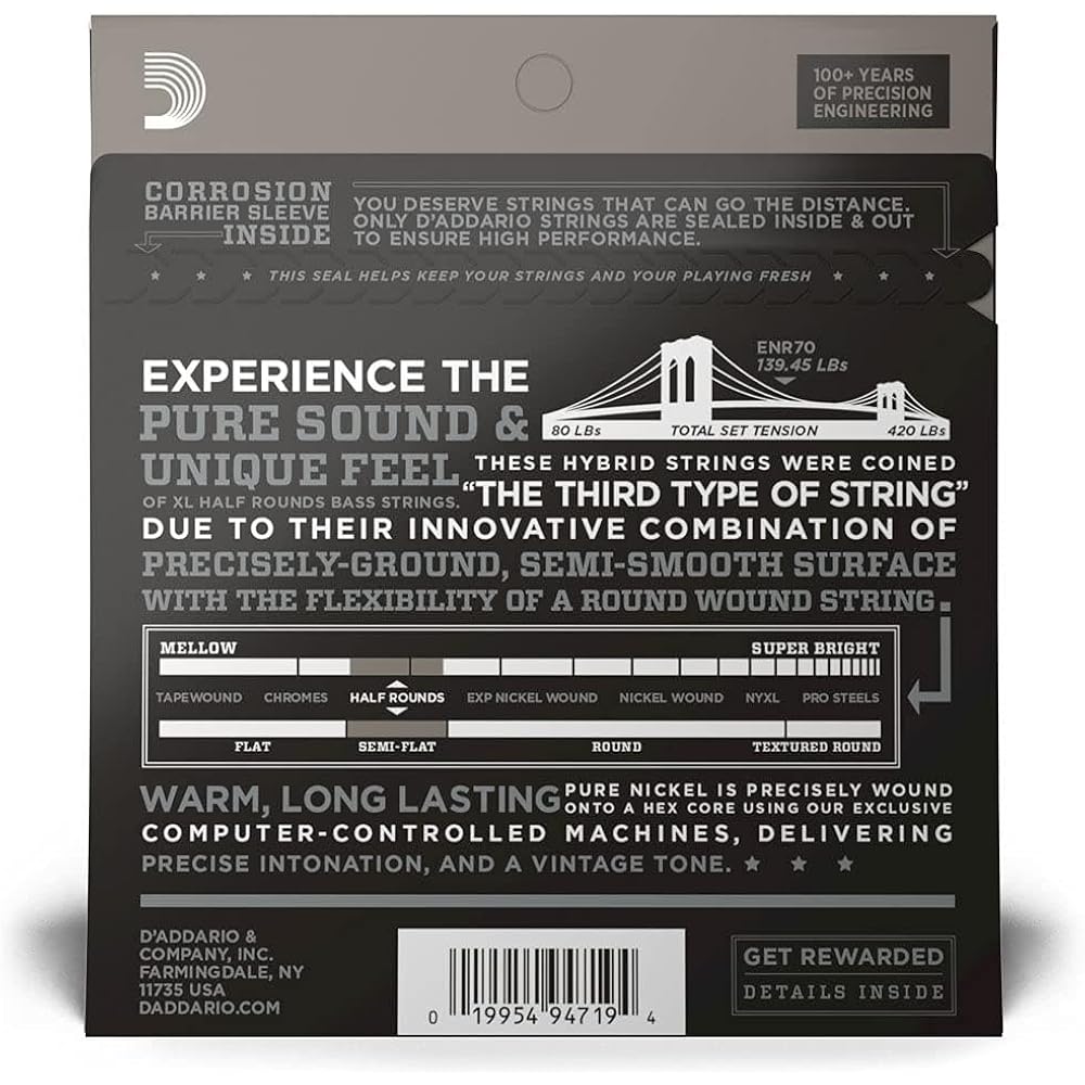 D'Addario Daddario Bass Strings Half Round/Pure Nikkel Long Scale .040-.095 ENR70 [Domestic Genuine]