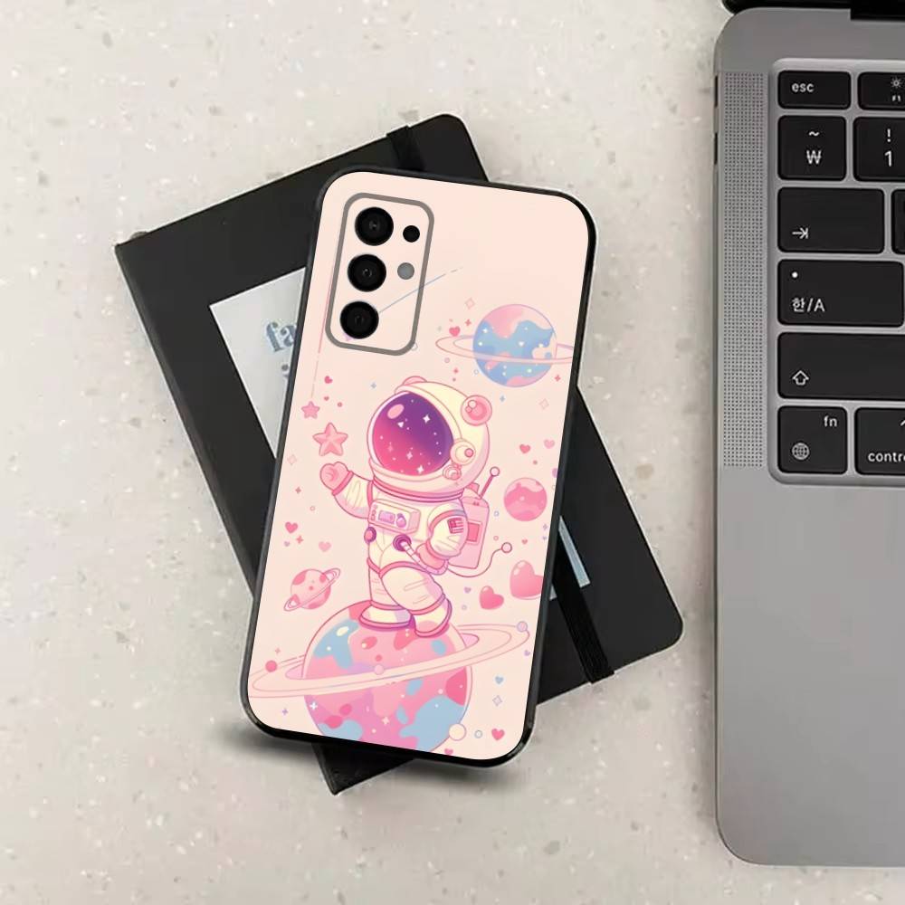 Cartoon Astronaut Space Case For Samsung Galaxy A73,52,71,53,32,72,41,J7,22,Note,31,8,9,Soft Black Silicone Cover