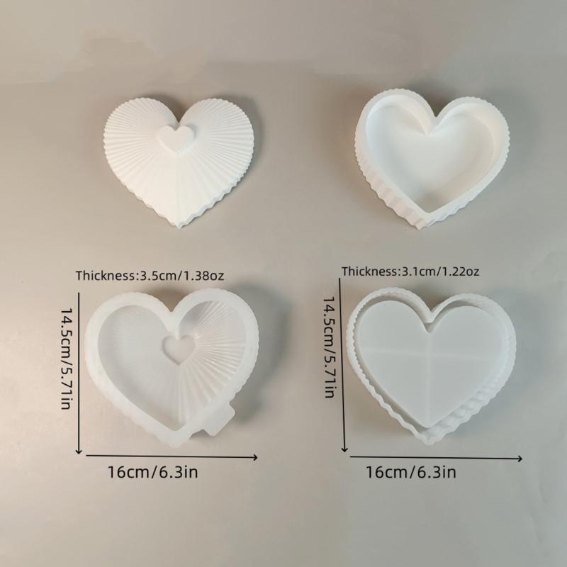 2Pcs Silicone Heart Striped Storage Box Mould Set for Resin Craft Soap Making Decorative Container Projects Supplies