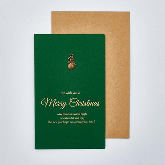 Retro Gold Foil Christmas Metal Greeting Card with Envelope - Business, Gift, or Birthday Blessing Holiday Card