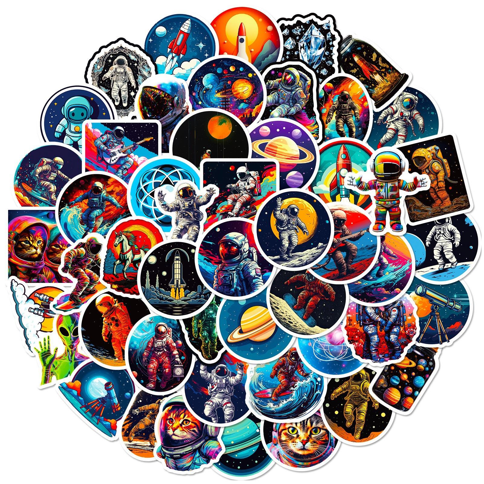 

50 New Planet Rocket Astronaut Space Ornament Decals Creative Do-It-Yourself Waterproof Stickers Premium