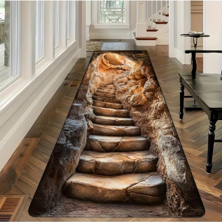 1pz Tappeto Tappetino Antiscivolo 3D Pietra Grotta Runner per Corridoio Ingresso Bagno Soggiorno Camera da Letto Cucina Decorazione Casa