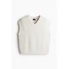 H M V Neck Sweater Vest Loose Fit creaM