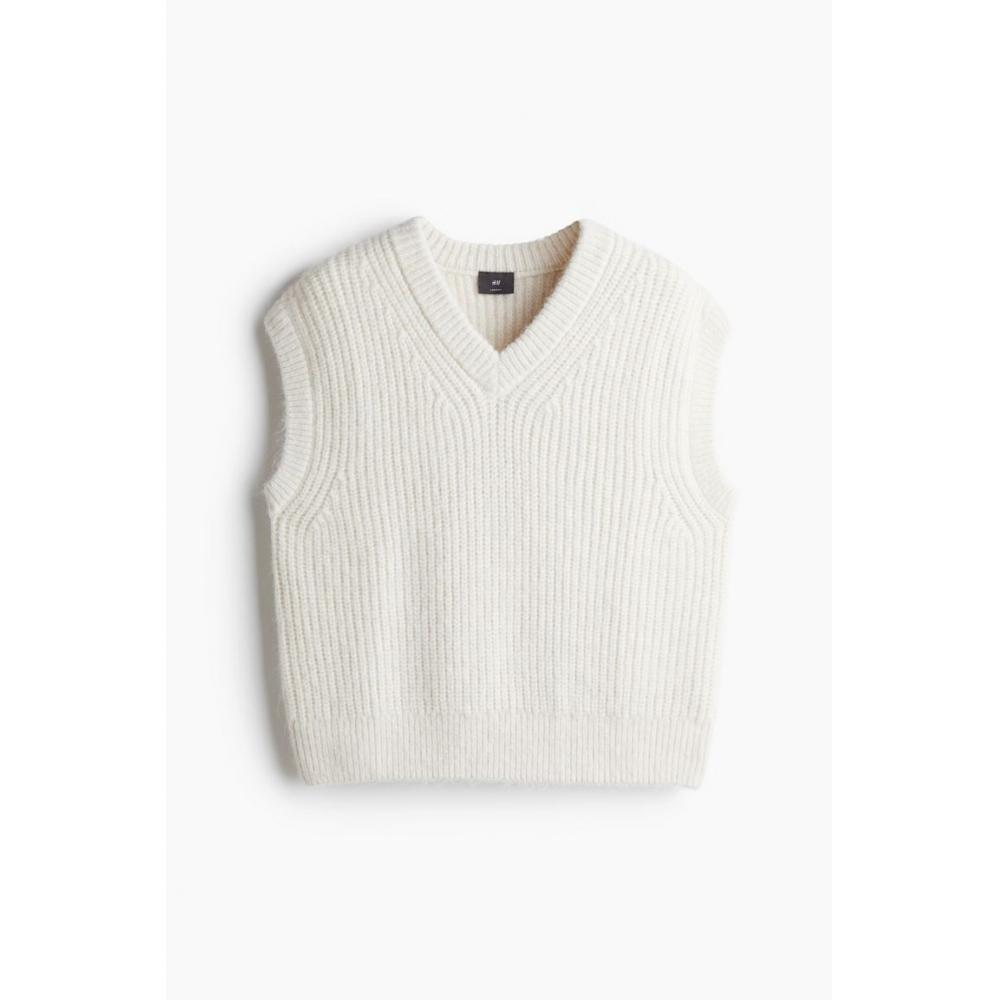 H M V Neck Sweater Vest Loose Fit creaM