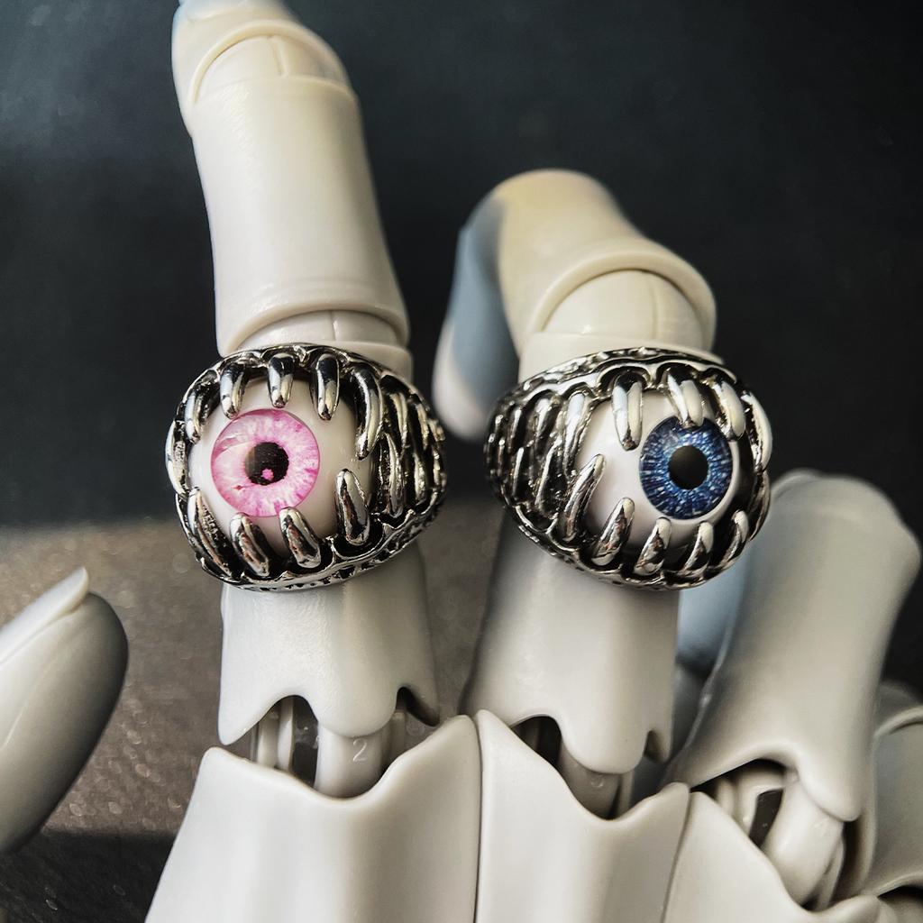 Retro Teufelsauge Verstellbarer Offener Ring Für Männer Punk Gothic Edgy Zirkon Biker-Accessoires Zähne Cosplay Halloween Mystisches Geschenk
