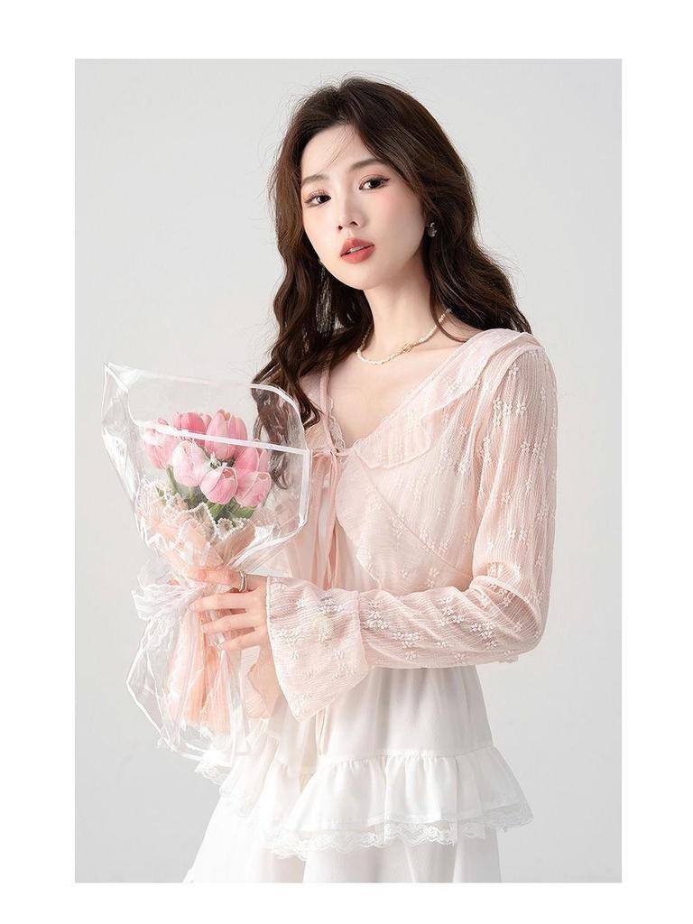 Women's Lightweight Lace-Up Sun Protection Jacket with Ruffle Shawl