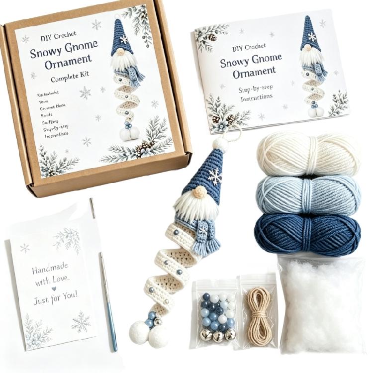 Crochet Dwarf Set with Printed Instructions and Knitting Supplies, Hanging Ornament Making Set for Shelf or Tree Decoration