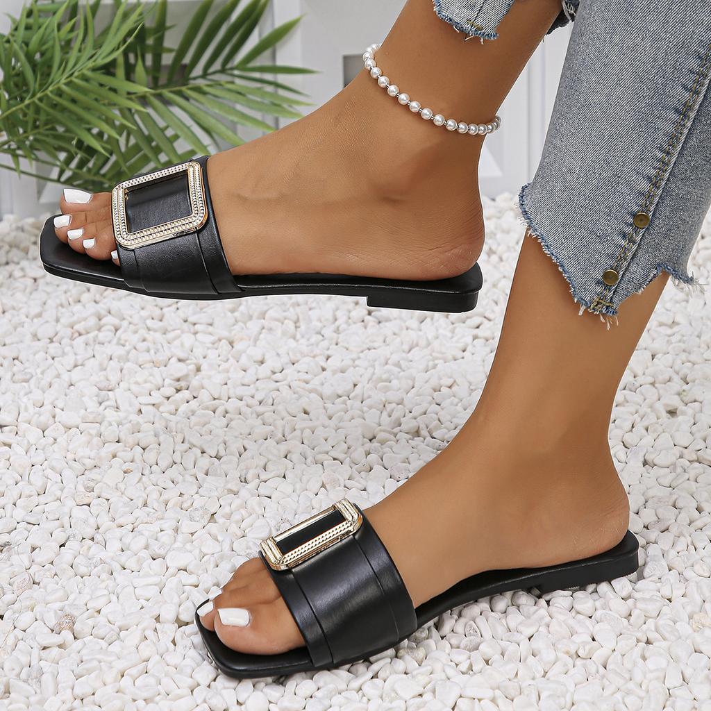 Fashion Summer Women Slippers Shoes Summer Flat Designer Shoes Woman Fashion Buckle Peep Toe Sandals Sexy Flat Slippers Slides Women