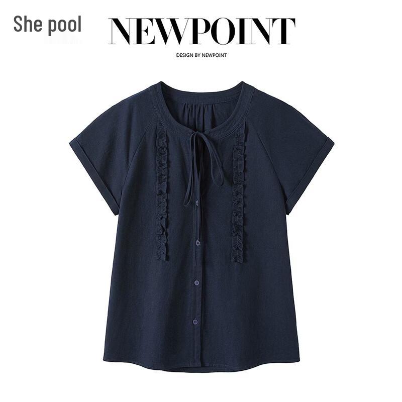 Women s Linen Blend Ruffle Short Sleeve Shirt S