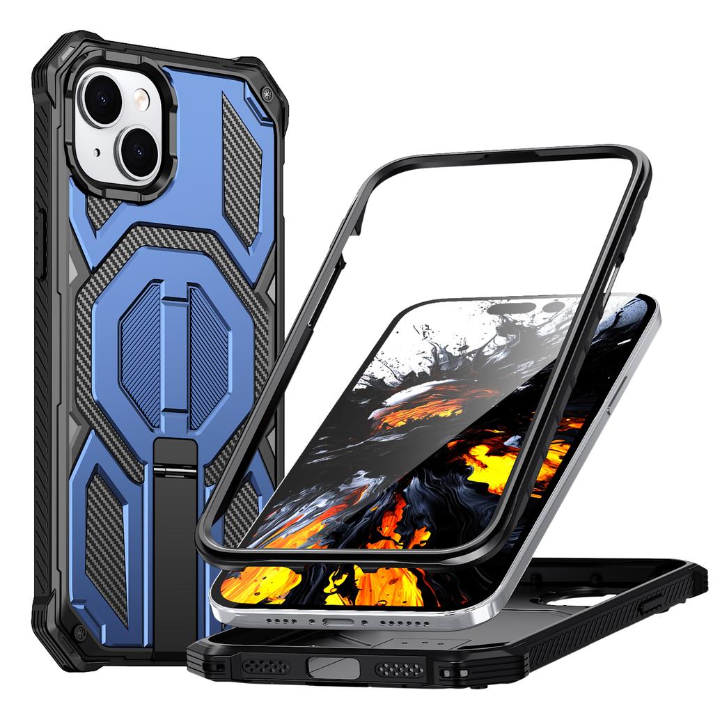 For iPhone 13 Magnetic Case Rotating Kickstand PC + TPU Shockproof Drop-proof Phone Cover