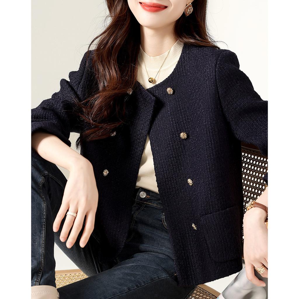 Autumn and Winter New Light Mature Style Fashion Casual Loose Korean Version Classic Small Fragrant Style Double-breasted Coat Women