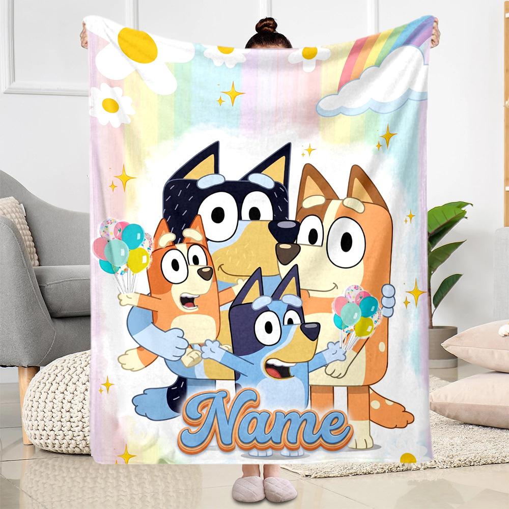 Bluey's Colorful Friends Customize Your Name Blanket Gift Customizable Blanket Ultra-Soft Great for Home Decor Seaside Nap Bedding for All Occasions