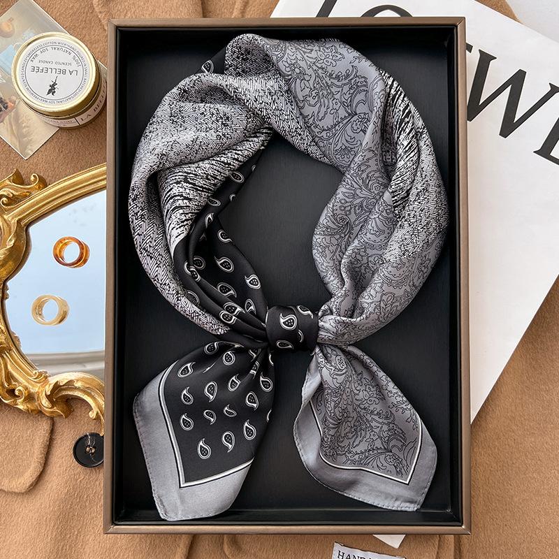 Lune Printing Silk Scarf Hijab Women 70*70Cm Luxury Design Square Scarf Girl Ribbon Hairband Neckerchief Foulard Hair Band