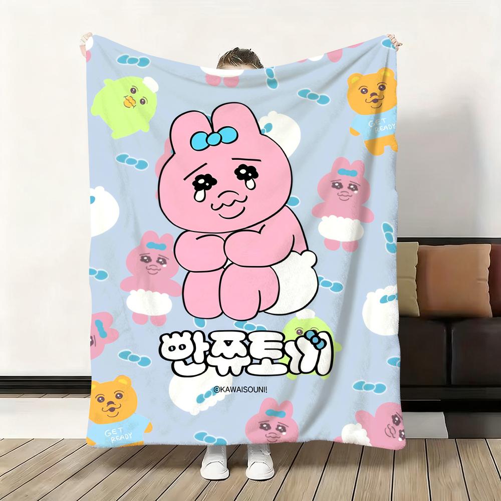 Throw Flannel Fluffy Cute Soft O-Opanchu Blanket Warm Skin-Friendly Bunny Cartoon Throw Usagi For Sofa Bed Office Nap Winter