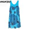 IHUASU Women's Fashion Summer Spring Solid Color Print Sleeveless O-Neck High Waist Casual Dresses