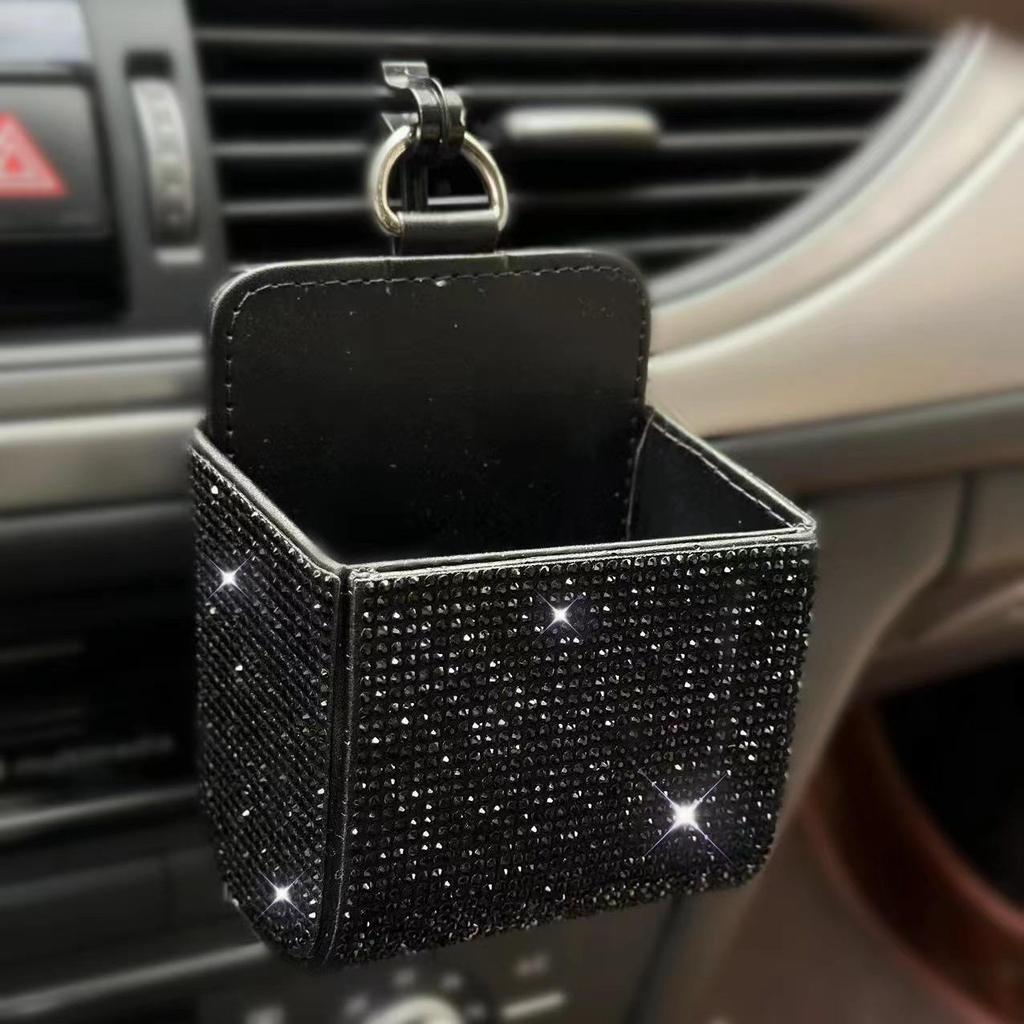 Rhinestone Leather Car Document & Air Vent Organizer