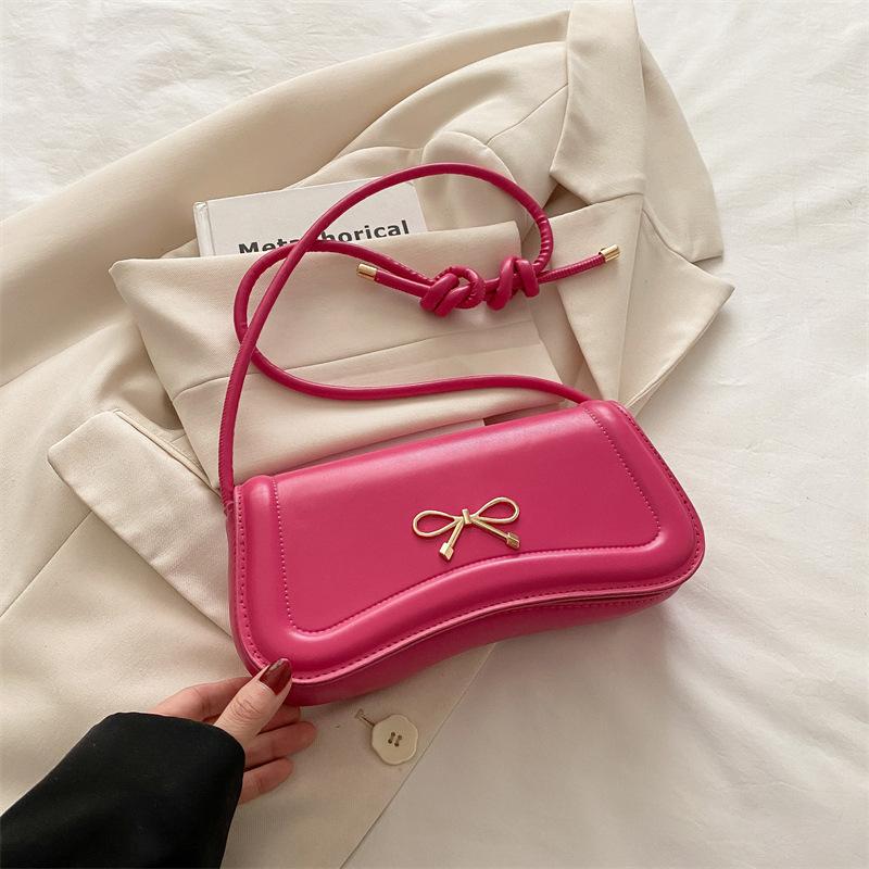 Korean version bow indentation 2025 new trendy fashion solid color design casual messenger portable small square bag women