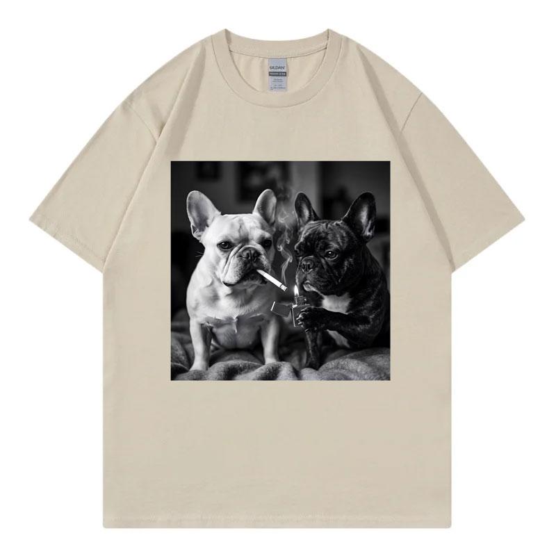 French Bulldog Smoking Funny Dog Meme T Shirt Unisex Unisex Vintage Fashion Short Sleeve Tshirts Summer Casual Loose Cotton Tshirt