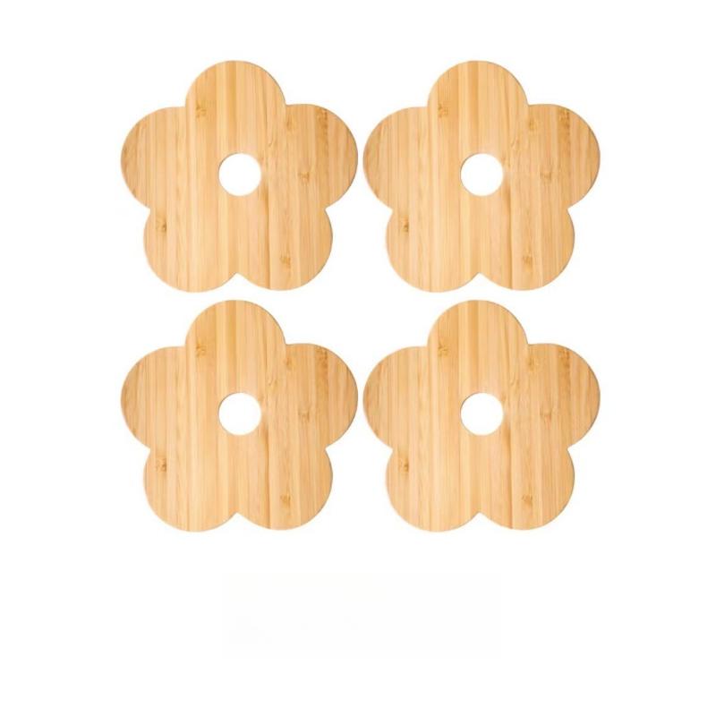 

1Pc Creative Bamboo Insulation Pad Double-sided Petal Shape for Home Living Room Cake Cafe Restaurant Decoration 12cm，4Pcs