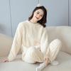 Winter Pajamas Homewear Suit Warm Suit Women's Autumn and Winter Shu Cotton Velvet Thickened Color Blocking Warm Homewear