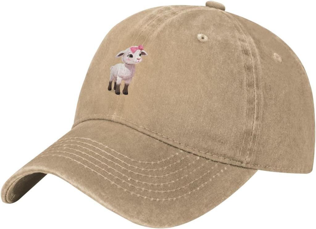Pink Bow Lamb Embroidered Baseball Cap Washed Denim Casual Adjustable Cotton Hat Unisex