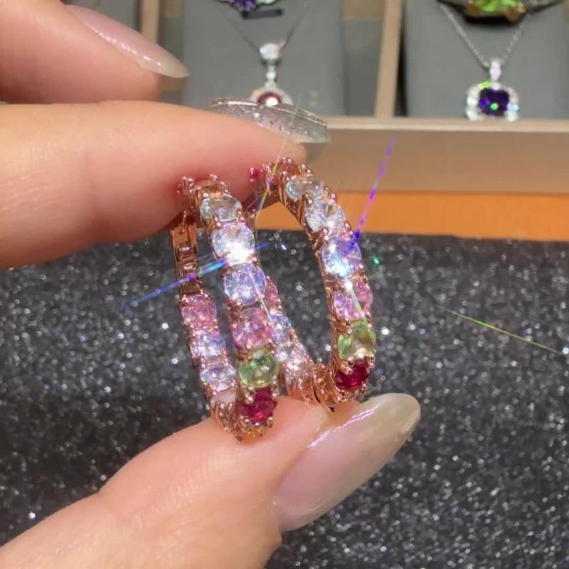 Elegant And Exquisite Rainbow-Colored Hoop Earrings, a Fashionable And Versatile Gift for My Wife This Christmas