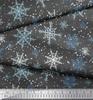 Soimoi Gray Japan Crepe Satin Fabric Snow Flakes & Star Print Sewing Fabric Metre 42 Inch