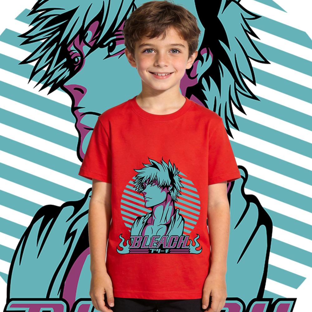 Boys Girls Cotton T Shirt Bleach Ichigo Anime Print Casual Summer Short Sleeve Top Kids Clothing Children 100