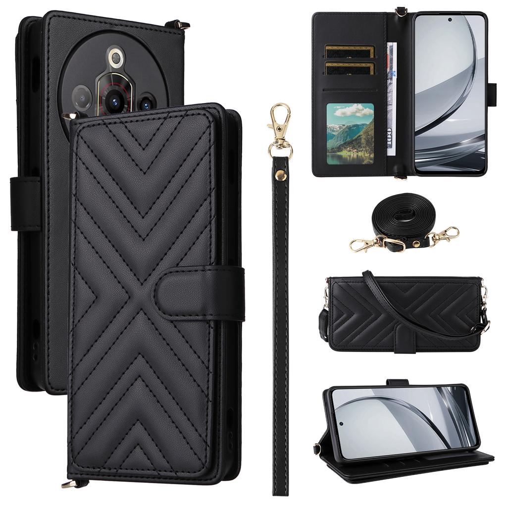 For ZTE Nubia Focus Pro Wallet Case with Shoulder/Wrist Strap Leather Phone Cover Stand