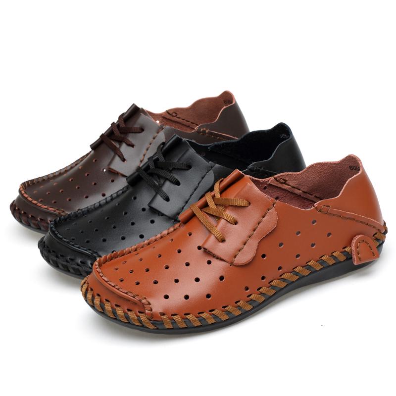 Summer Comfortable Casual Shoes Men's Breathable Vintage Versatile Low Top Lightweight Leather Slip-On Anti-Slip Shoes For Men