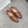 Johnature Retro Women Genuine Leather Pointed Toe Flats Shoes Handmade Shallow Soft Sole Solid Color Slip-on Shoes